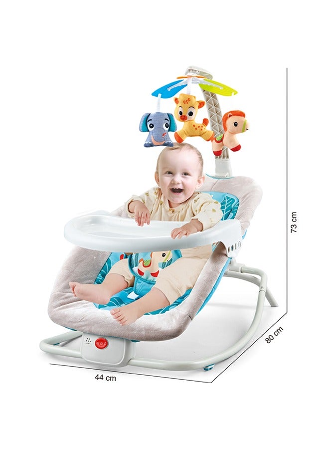 صحراء الواحة كرسي هزاز متعدد الوظائف للأطفال مع ألعاب معلقة، مقعد قابل للتعديل مع موسيقى لطبق العشاء، مهد هزاز قابل للطي، حزام أمان ثلاثي النقاط، (أزرق) - Image 2