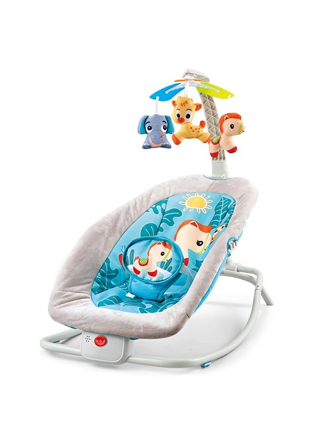 صحراء الواحة كرسي هزاز متعدد الوظائف للأطفال مع ألعاب معلقة، مقعد قابل للتعديل مع موسيقى لطبق العشاء، مهد هزاز قابل للطي، حزام أمان ثلاثي النقاط، (أزرق) - Image 1