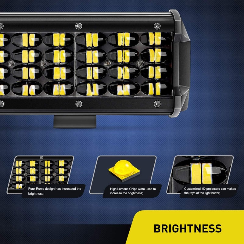 Nilight 18027C-A 2PCS 6.5Inch Bar 2 Pack 7 Inch 72w 7200lm Quad Row LED Off-Road Pods Spot Beam Fog Driving Work Light for Truck 4x4 ATV SUV Boat Jeep Tractor, 2 Year Warranty - Image 3