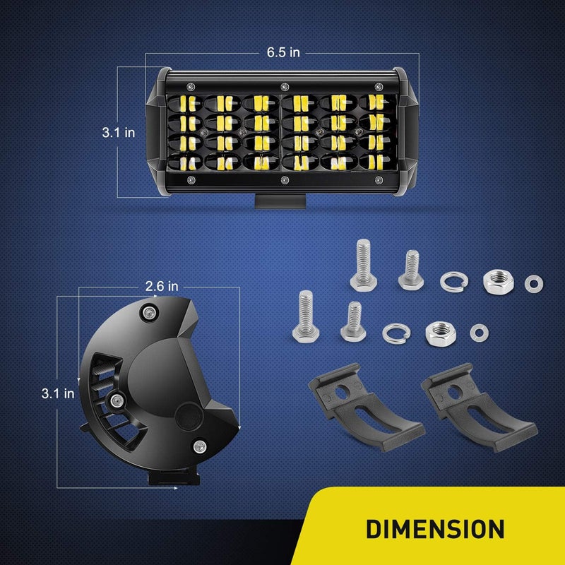 Nilight 18027C-A 2PCS 6.5Inch Bar 2 Pack 7 Inch 72w 7200lm Quad Row LED Off-Road Pods Spot Beam Fog Driving Work Light for Truck 4x4 ATV SUV Boat Jeep Tractor, 2 Year Warranty - Image 2