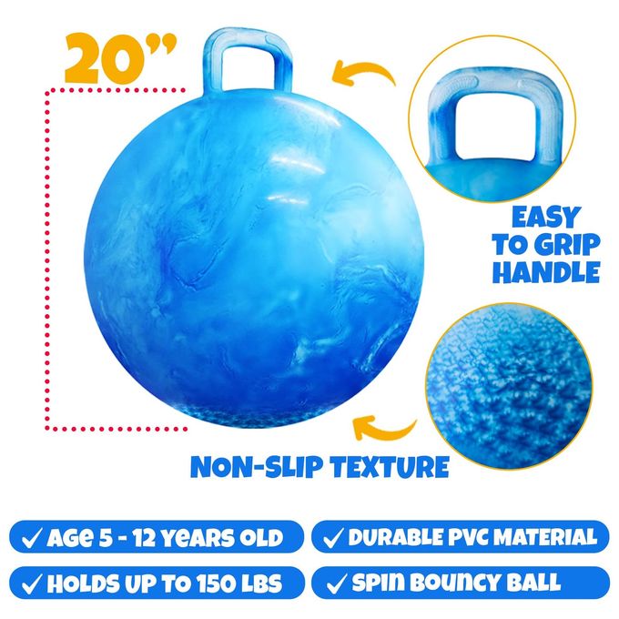 Bedwina Hopper Ball With Handle For Kids 20-inch (50cm) Bouncy Balls For Kids, Blue jumping ball for kids Kangaroo Hippity Hop Balls, Sit And Spin Bouncing Ball With Handle Bounce Ball For Kids With Hand Pump - Image 2