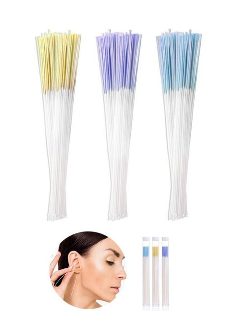 180 Pcs Disposable Earrings Hole Cleaner, Fragrance Odor Removal Ear Piercing Care Line Kit, Paper Piercing Cleaning Line Tool (Purple+Blue+Yellow)