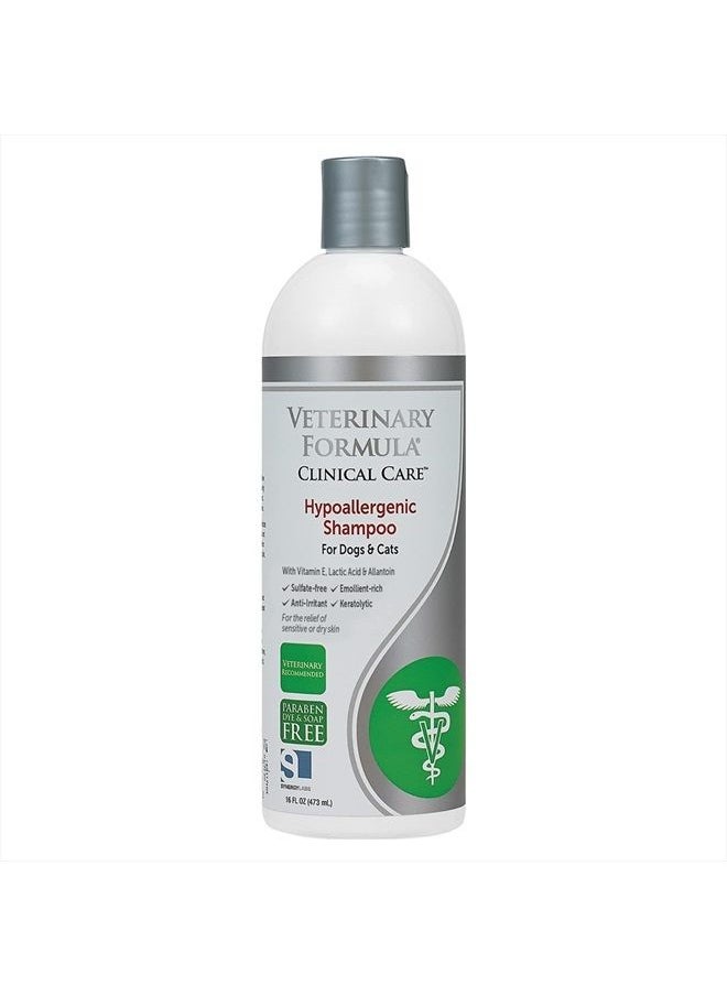 Veterinary Formula - Clinical Care Hypoallergenic Shampoo for Dogs and Cats, 16 oz – No Harsh Ingredients – Fragrance-Free Pet Shampoo for Allergies and Sensitive Skin, Promotes Healthy Skin and Coat - Image 1