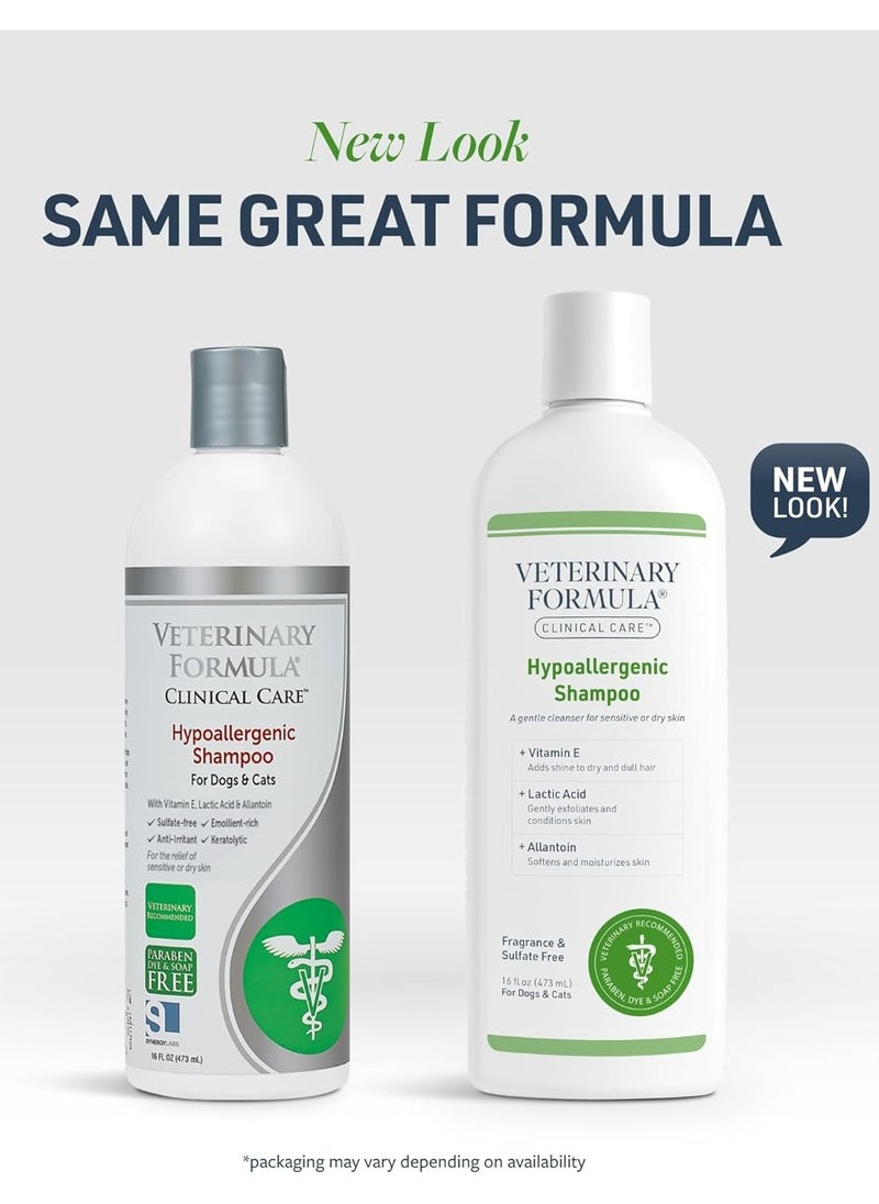 Veterinary Formula - Clinical Care Hypoallergenic Shampoo for Dogs and Cats, 16 oz – No Harsh Ingredients – Fragrance-Free Pet Shampoo for Allergies and Sensitive Skin, Promotes Healthy Skin and Coat - Image 1