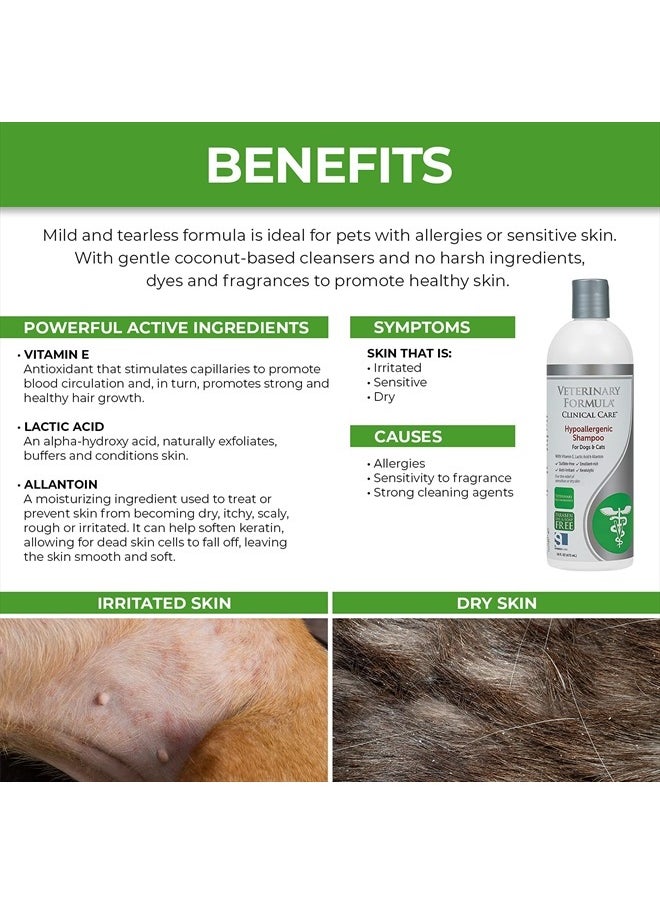Veterinary Formula - Clinical Care Hypoallergenic Shampoo for Dogs and Cats, 16 oz – No Harsh Ingredients – Fragrance-Free Pet Shampoo for Allergies and Sensitive Skin, Promotes Healthy Skin and Coat - Image 1