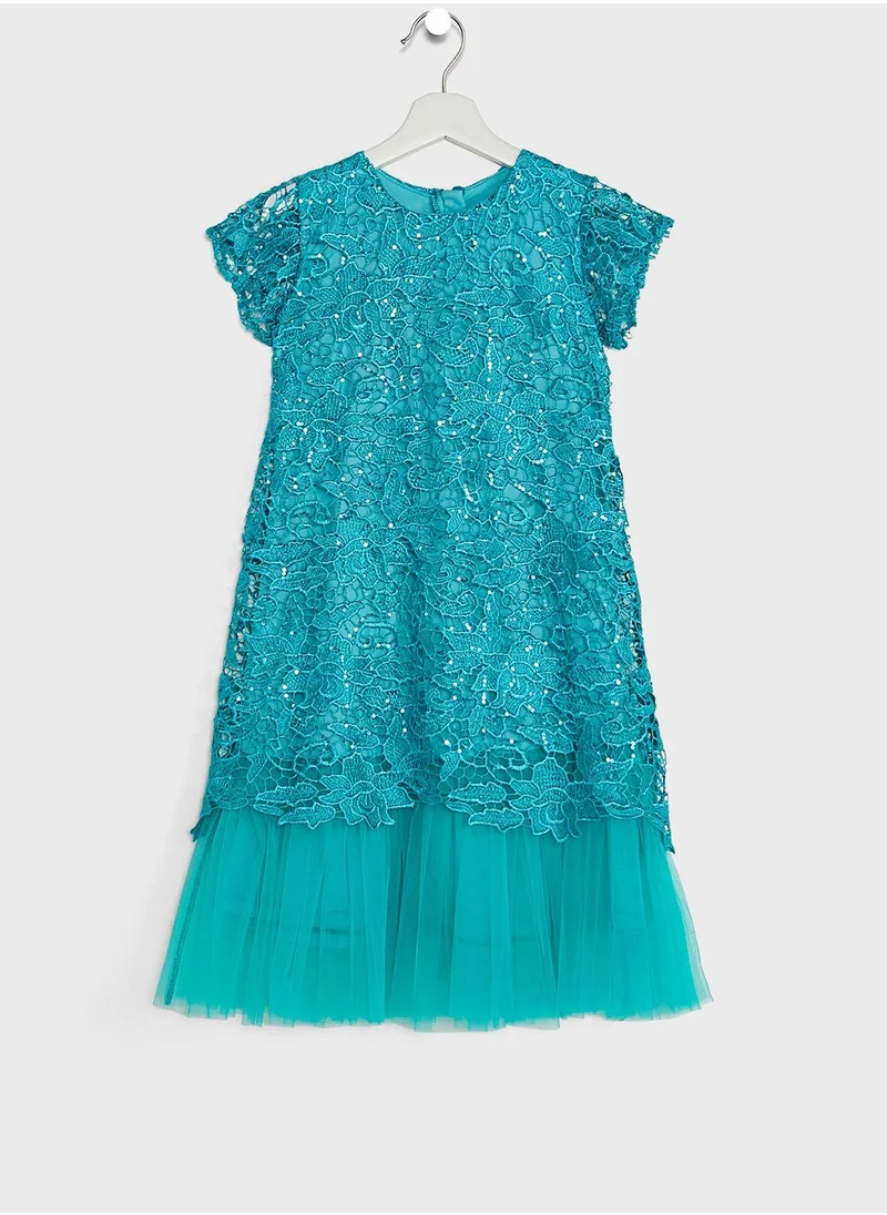 Little Golden Apple Kids Little Short Sleeve Lace Dress