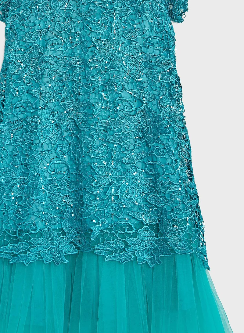 Little Golden Apple Lace Overlay Dress