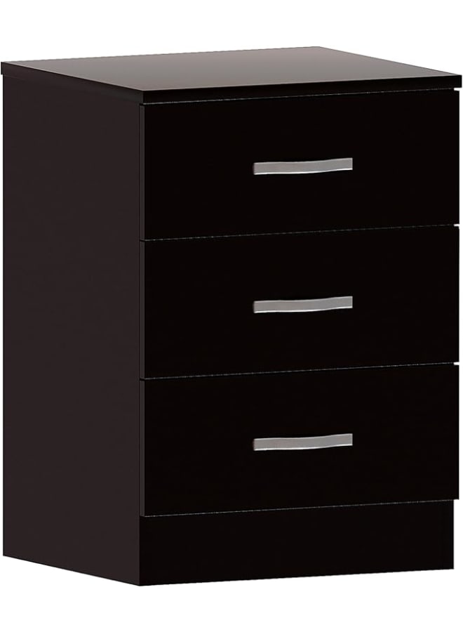 مودرن هوم خزانة جانبية كبيرة بثلاثة أدراج باللون الأسود، خزانة أدراج بمقابض معدنية ودعامة مضادة للانحناء، أثاث غرفة نوم ريانو لتوفير مساحة تخزين واسعة، طاولة جانبية عصرية - Image 1