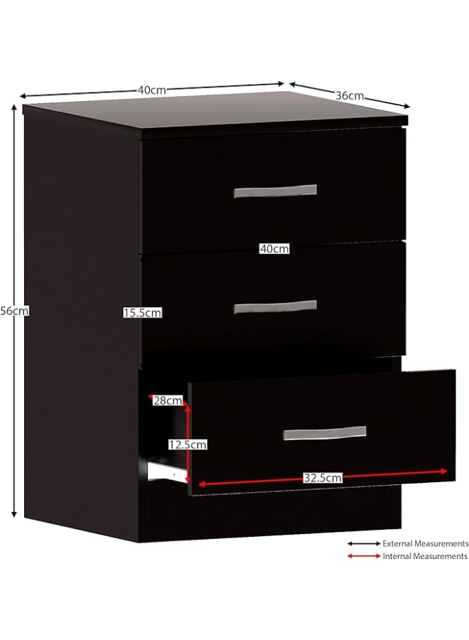 مودرن هوم خزانة جانبية كبيرة بثلاثة أدراج باللون الأسود، خزانة أدراج بمقابض معدنية ودعامة مضادة للانحناء، أثاث غرفة نوم ريانو لتوفير مساحة تخزين واسعة، طاولة جانبية عصرية - Image 3