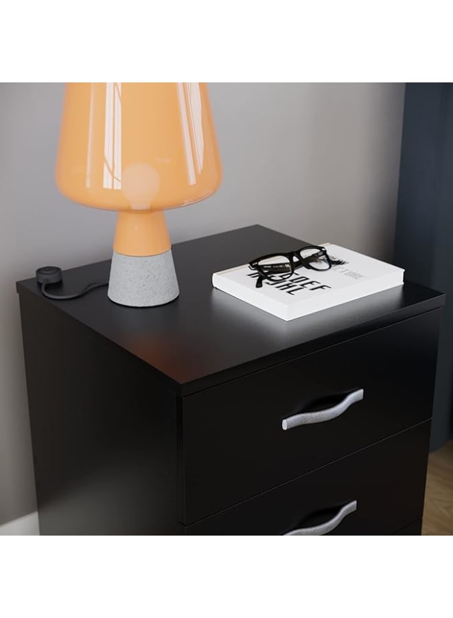 مودرن هوم خزانة جانبية كبيرة بثلاثة أدراج باللون الأسود، خزانة أدراج بمقابض معدنية ودعامة مضادة للانحناء، أثاث غرفة نوم ريانو لتوفير مساحة تخزين واسعة، طاولة جانبية عصرية - Image 5