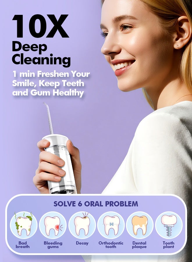 Bezvoi Water Flosser Mini Cordless Portable: 5 Modes Water Dental Floss with Telescopic Water Tank, 6 Tips, IPX7 Waterproof Oral Irrigator for Teeth Cleaning Gums,Orthodontic,Braces Dental Care (White) - Image 2