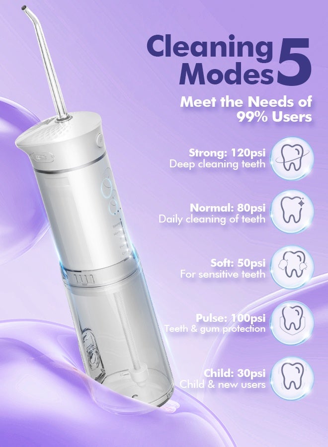 Bezvoi Water Flosser Mini Cordless Portable: 5 Modes Water Dental Floss with Telescopic Water Tank, 6 Tips, IPX7 Waterproof Oral Irrigator for Teeth Cleaning Gums,Orthodontic,Braces Dental Care (White) - Image 3