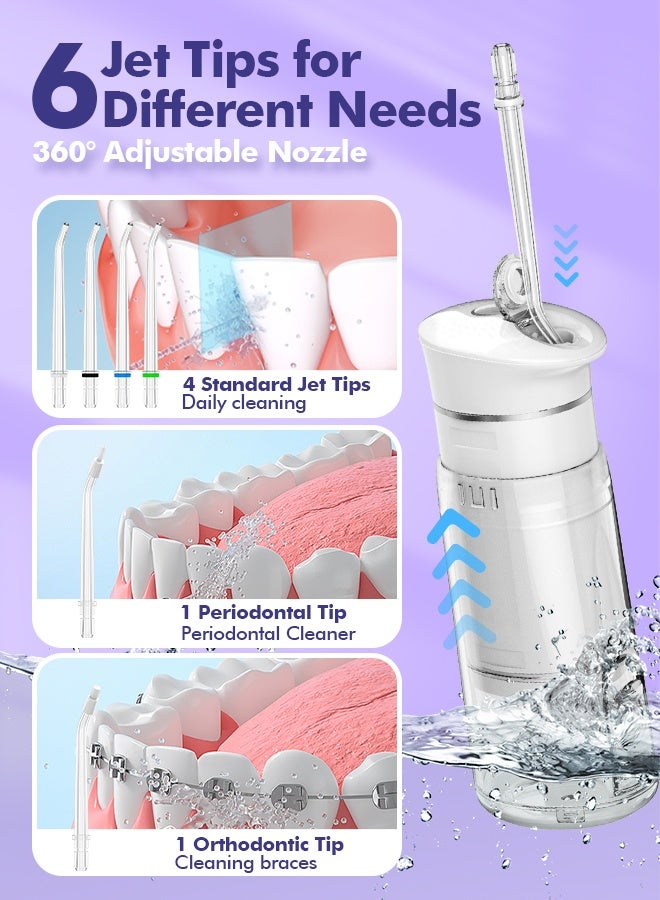 Water Flosser Mini Cordless Portable: 5 Modes Water Dental Floss with Telescopic Water Tank, 6 Tips, IPX7 Waterproof Oral Irrigator for Teeth Cleaning Gums,Orthodontic,Braces Dental Care (White)