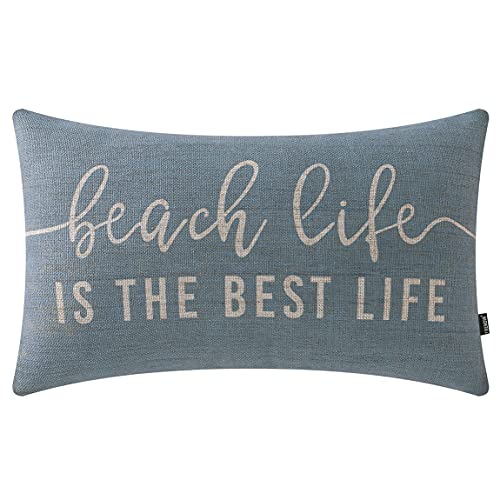 TRENDIN Beach Throw Pillow Covers 20x12 inch Beach Life is The Best Life Lumbar Pillowcase Vintage Nautical Decorations Linen Cushion Cover for Sofa Couch PL662TR - Image 1