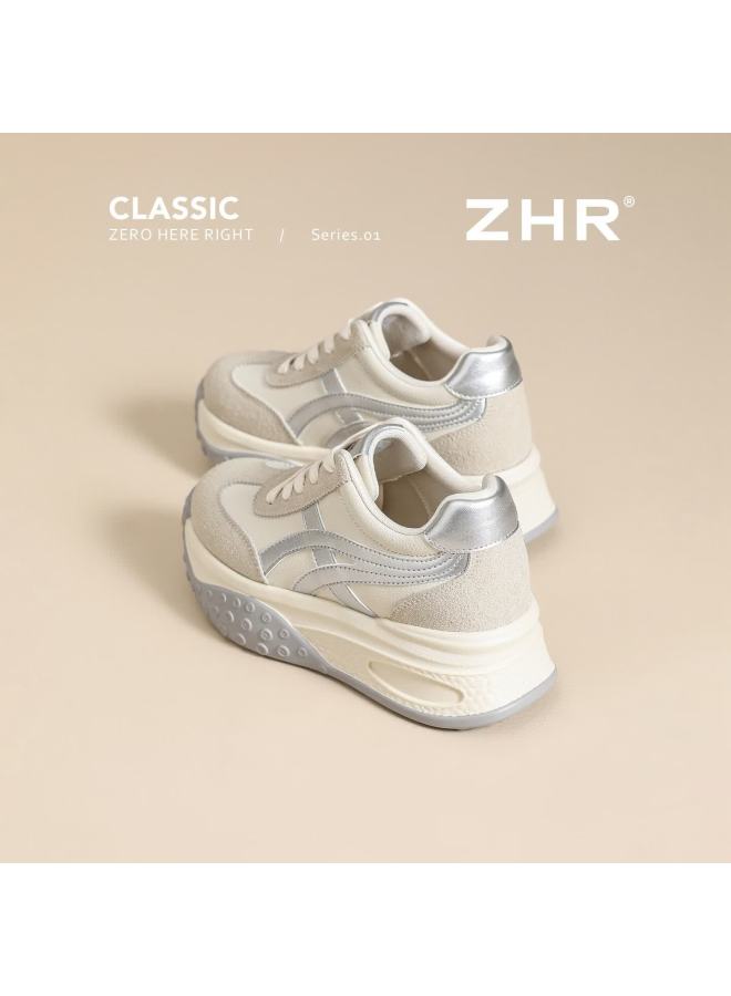 Zhr 7cm Thick Sole Height Increasing Dad Sneakers Women New Versatile Sports Shoes Ks262 Beige Silver Size 40 - Image 4