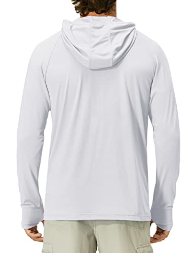 EZRUN Mens UPF 50+ Long Sleeve Sun Protection Hoodie Swim Shirts Rash Guard for Men UV Protection Fishing Clothing SPF Shirts Light Grey - Image 3