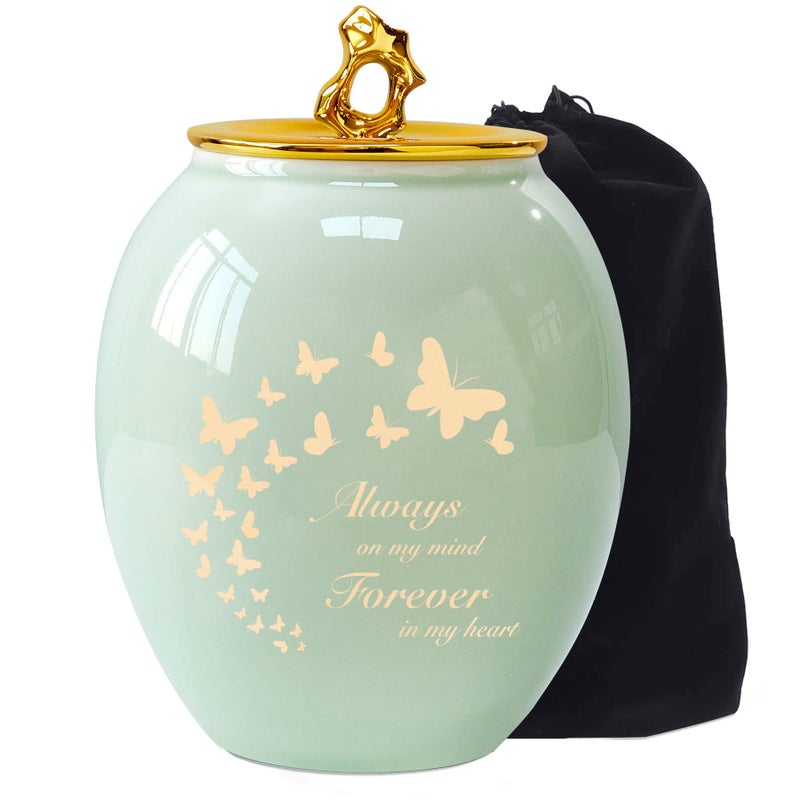 LINES ARTE Medium Urns for Human Ashes  6.7x5.2Inch Ceramic Medium Size Butterfly Urns for Ashes Adult Female/Mom/Women  Decorative Cremation Urns for Adult Ashes - Image 1
