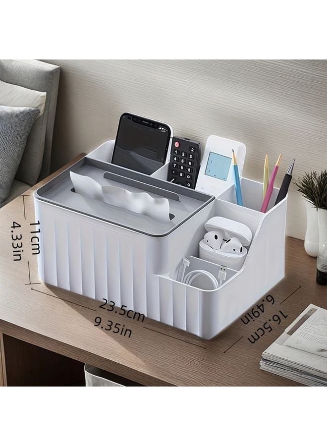 White Multifunctional Desktop Storage Box Tissue Dispenser Home Office Organizer - Image 4