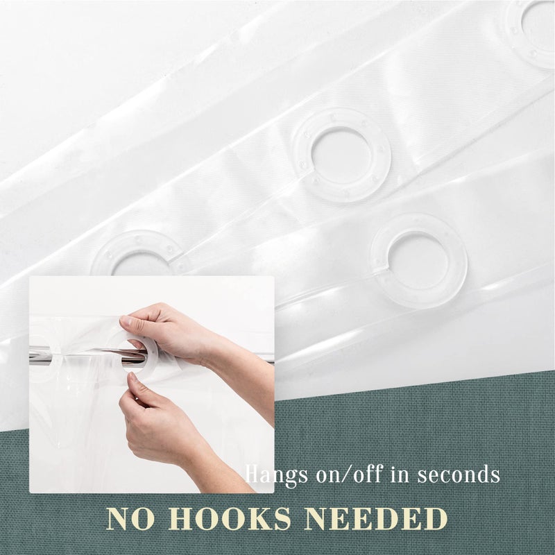 ABLUEN No Hook PEVA Shower Curtain or Liner - 8G Heavy Duty Clear Bathroom Shower Curtain No Hooks Required, Waterproof Plastic & PVC Free, Standard Size 71 x 74, Clear - Image 3