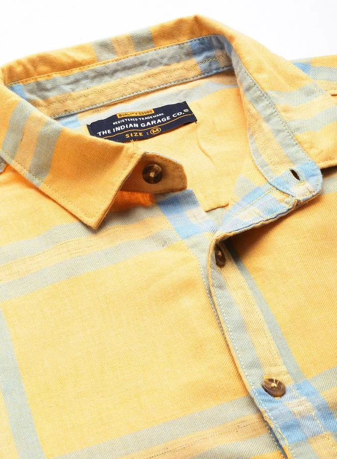 The Indian Garage Co Men Yellow Checked Regular Fit Shirt
