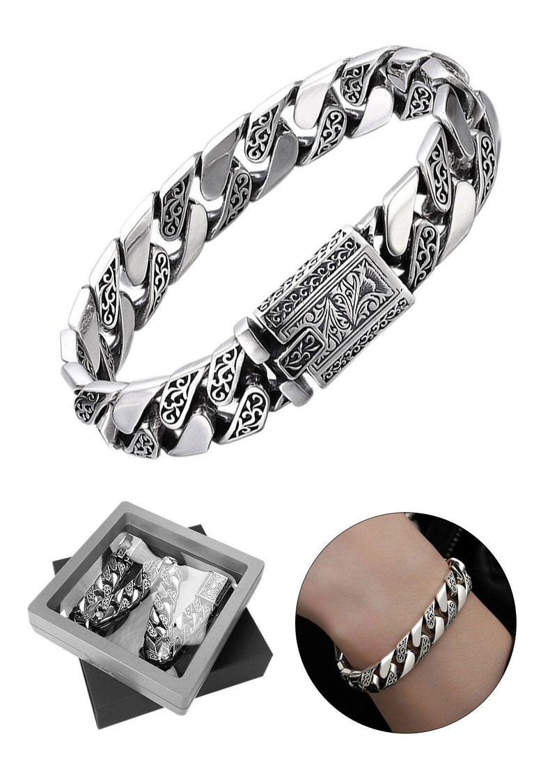Syarme Mens Bracelets Alloy Wristband Retro Personality Bangles, Stainless Steel Tangcao Punk Inspirational Wristband, 20cm Boy Jewelry Men's Best Gift, with Gift Box - Image 1