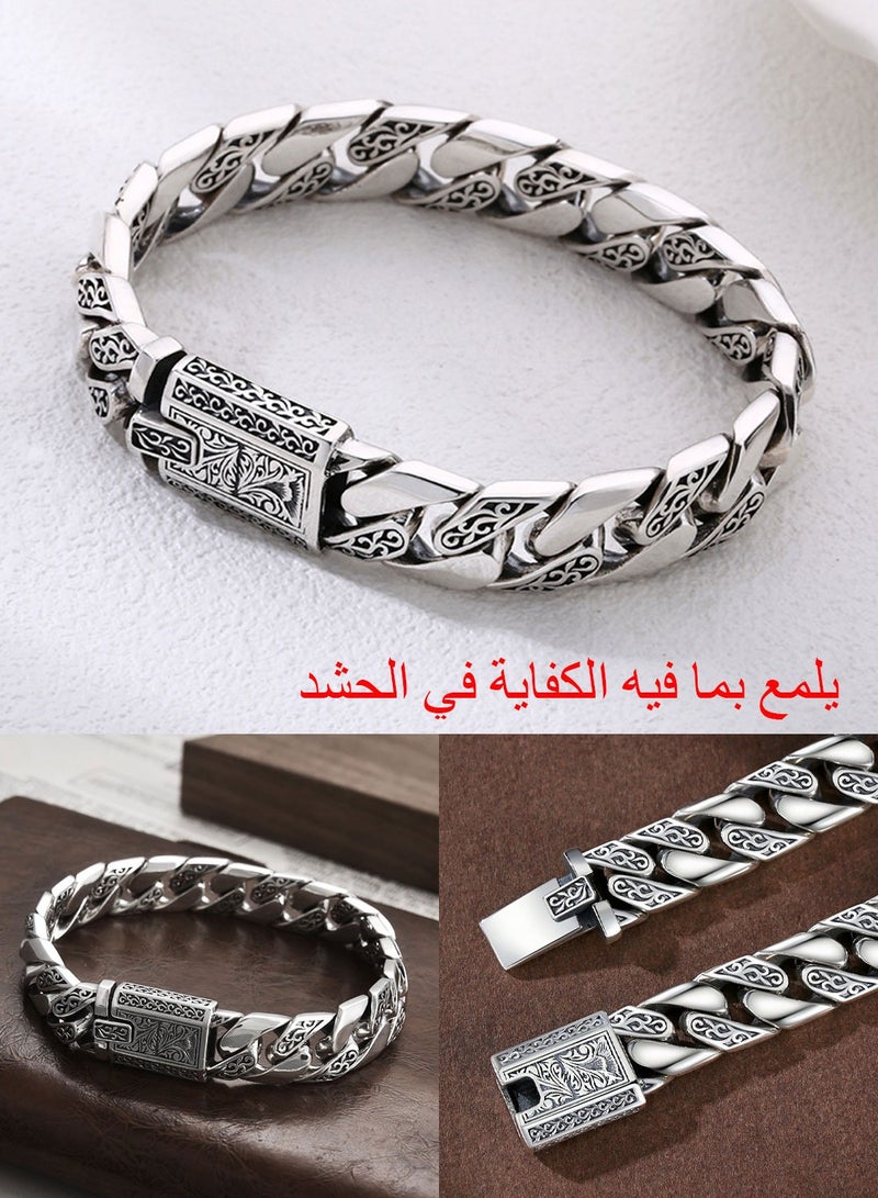 Syarme Mens Bracelets Alloy Wristband Retro Personality Bangles, Stainless Steel Tangcao Punk Inspirational Wristband, 20cm Boy Jewelry Men's Best Gift, with Gift Box - Image 4