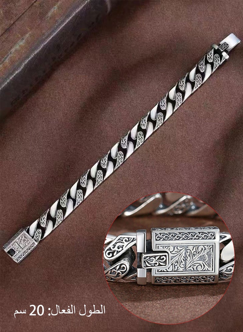 Syarme Mens Bracelets Alloy Wristband Retro Personality Bangles, Stainless Steel Tangcao Punk Inspirational Wristband, 20cm Boy Jewelry Men's Best Gift, with Gift Box - Image 5