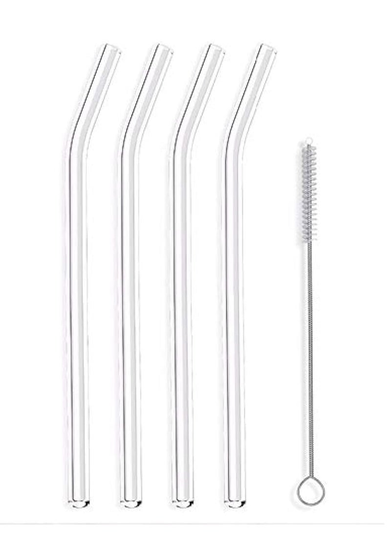 Reusable Glass Straws 4 Pack Clear Glass Drinking Straws for Smoothies, Milkshakes, Tea, Juice Dishwasher Safe  - Image 1