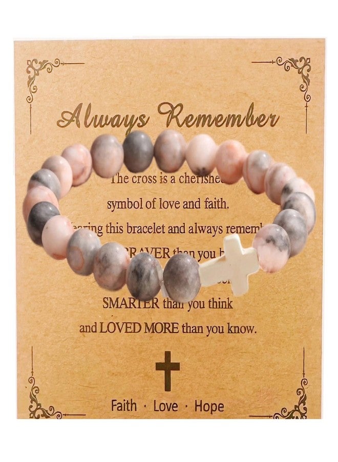 Bovemee Teen Girl Boys Mens Gifts, Natural Stone Cross Bracelets Trendy Stuff Inspirational Gifts Ideas Bracelet&Card Inspirational gifts for Daughter Son, Husband-Birthday Graduation Retirement Christmas - Image 1