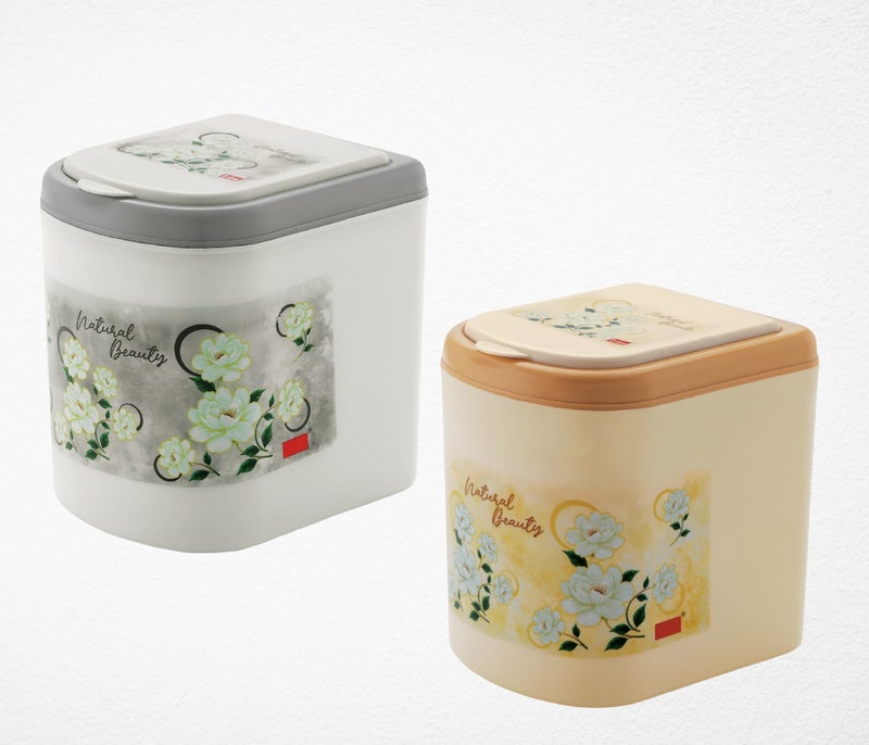 Liza Pack Of 2PC Mini Waste Bin Disposal Dustbin with Attached lid & Easy To Open, Multi-Use For Study Table Office Dustbin, Desk, Kitchen, Bedroom - Image 1