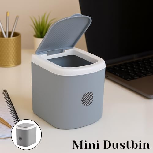 Liza Pack Of 2PC Mini Waste Bin Disposal Dustbin with Attached lid & Easy To Open, Multi-Use For Study Table Office Dustbin, Desk, Kitchen, Bedroom - Image 2