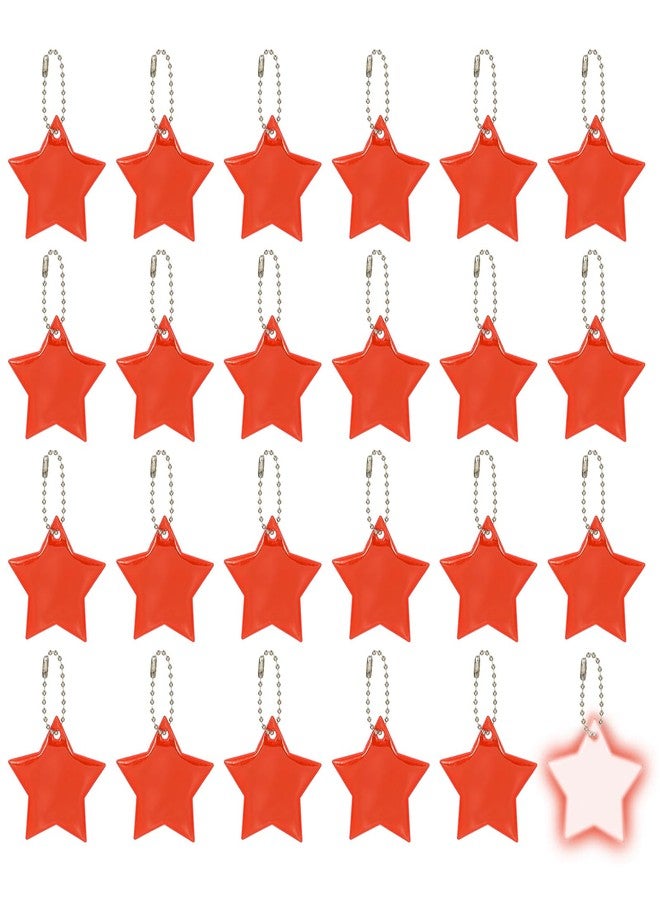 PATIKIL 24 Pcs Reflective Keychain, 2.2in Reflective High Visibility Safety Keychain Tags Pentagram Pendants Bright Zipper Pulls Waterproof for Backpack Running Cycling, Red - Image 1