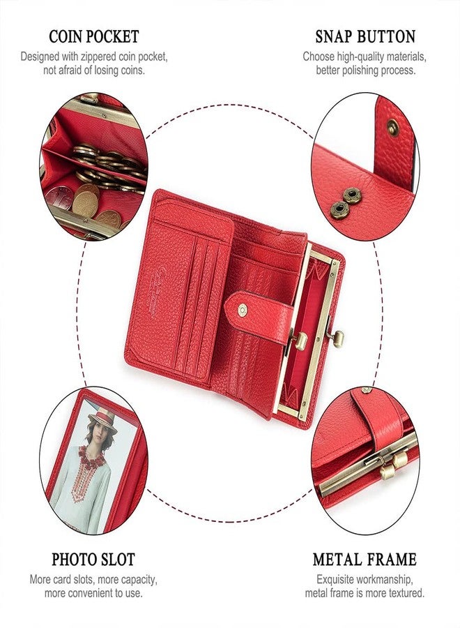CONTACTS Full Grain Leather Kiss Lock Wallet for Women Small Kiss Clasp Coin Purse Red Bifold Card Holder with Rfid Blocking - Image 5