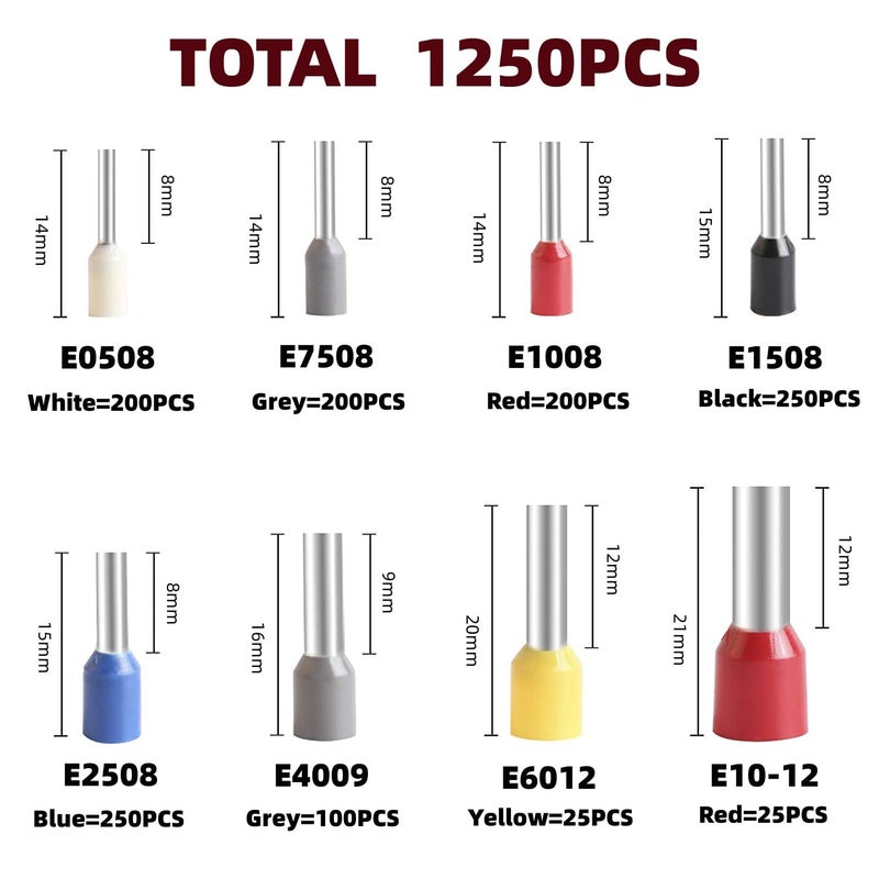 DIANZHU 1250Pieces Wire Ferrules kit Wire Terminal Ferrules Crimp Connector Insulated Cord Pin End Terminal Great Assortment Ferrules Kit with Portable Box - Image 2