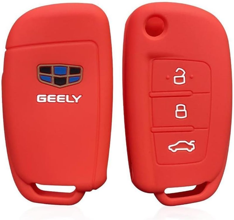 7Cylinder Silicone 3 Button Key Fob Cover for Geely - Waterproof Red (2 Pcs)