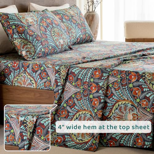 QSH Boho Sheets King Size - 100% Egyptian Cotton Bohemian Patterned Sheets Printed Bedding King Size Bed Sheets 17.5" Extra Deep Pocket 4pcs - Image 5