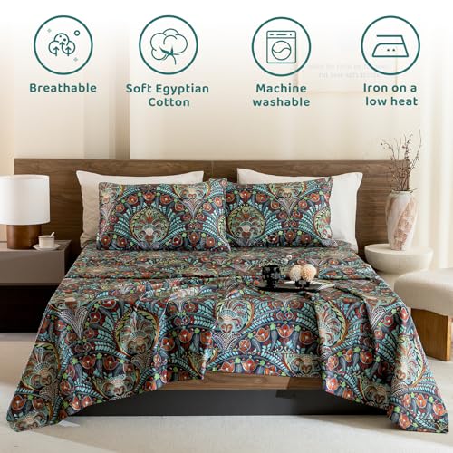 QSH Boho Sheets King Size - 100% Egyptian Cotton Bohemian Patterned Sheets Printed Bedding King Size Bed Sheets 17.5" Extra Deep Pocket 4pcs - Image 3