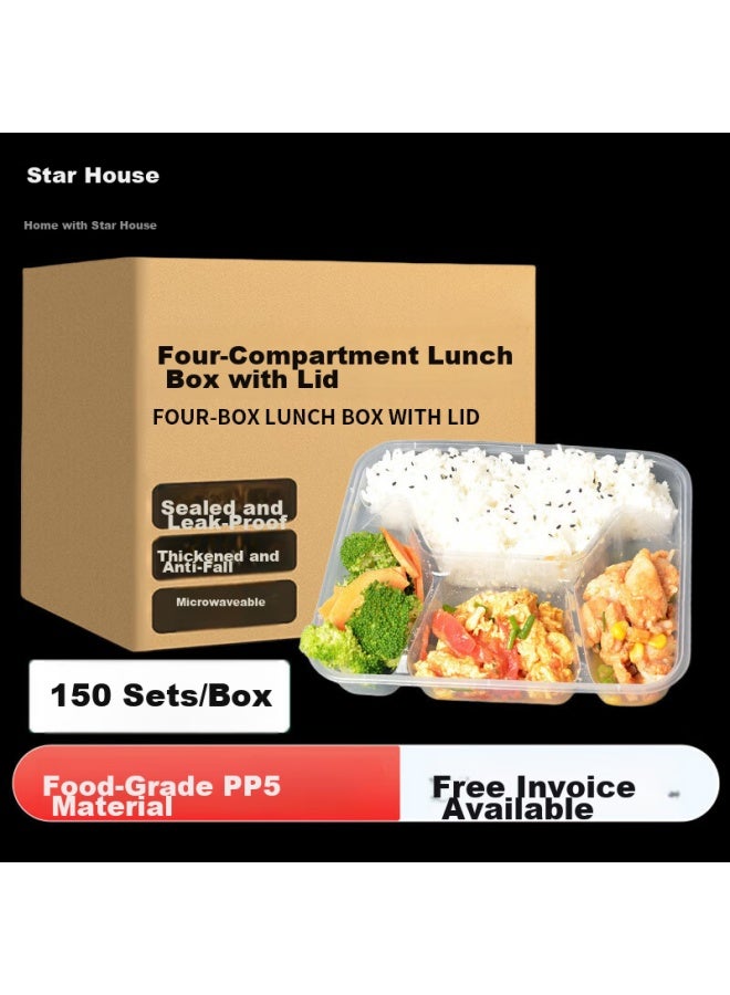 Star Square Xingfang Disposable Food Containers, Large Size, Compartmented, Food-grade, Four-compartment Takeout Packaging Boxes, Large Capacity Tableware, 150 Sets - Image 1