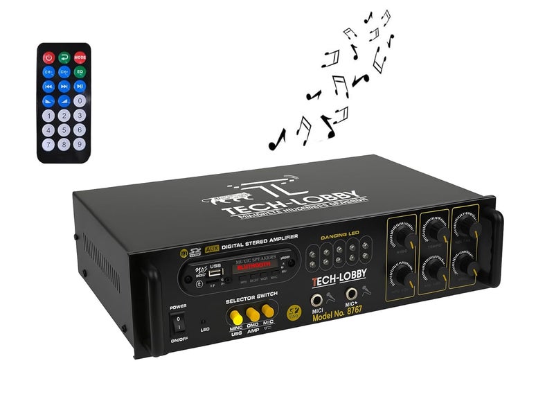 TECH-UNIQUE 4 Channel 200 Watt Stereo Amplifier with Big LED Display/Bluetooth/2 MIC Input/USB/SD Card Slot/FM Radio/AUX Input/Remote Control & Built-in Equalizer with Bass, Treble & Balance Control - Image 1