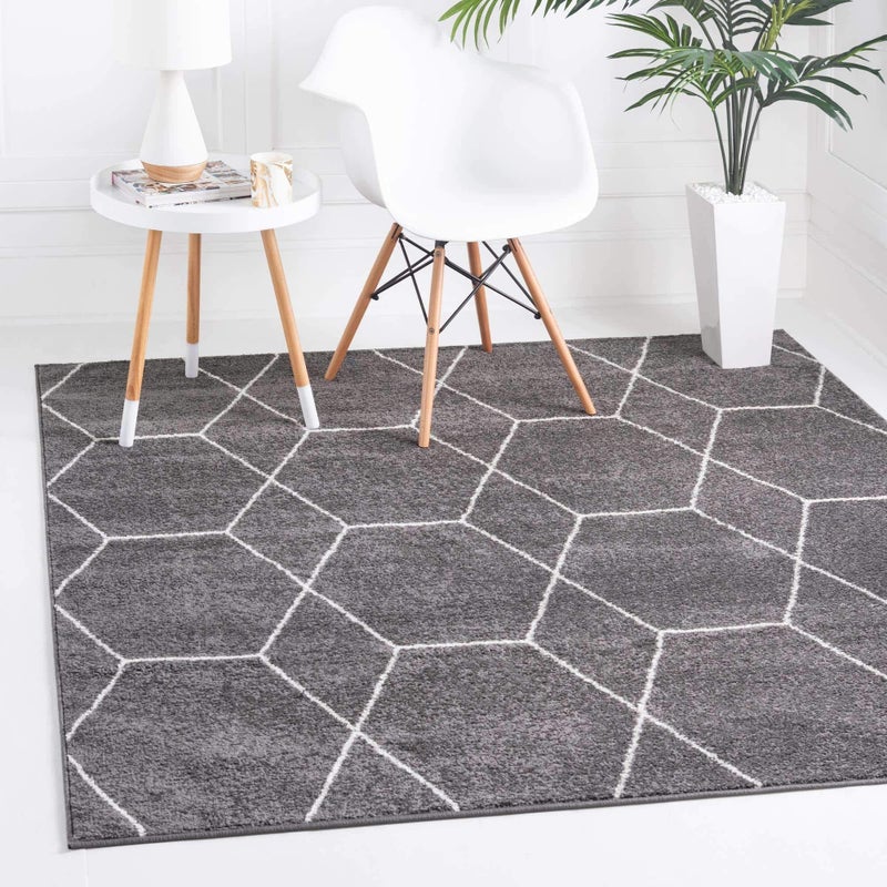 Unique Loom Trellis Frieze Collection Area Rug  Geometric 8 Square Dark Gray Ivory