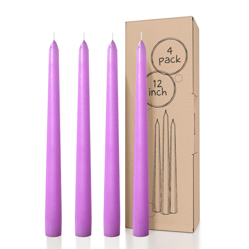 CANDWAX 12 inch Taper Candles  Set of 4  Dripless and Smokeless  Unscented  Slow Burning