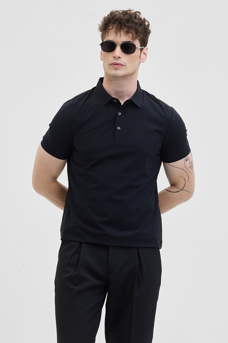 سنيتش تيشيرت بولو أسود تقني بدون خياطة - Image 1