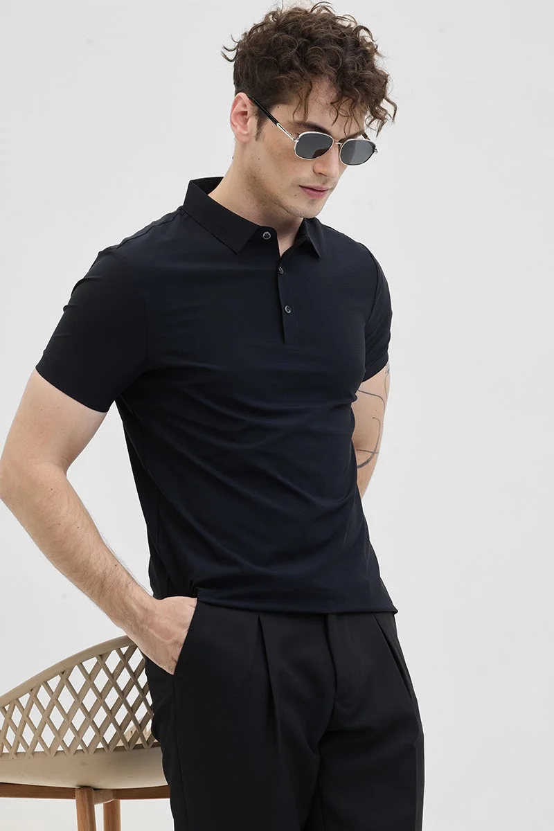 SNITCH Black Technical Stitchless Polo T-Shirt