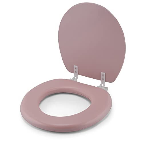 J&V Textiles Embroidered Soft Round Toilet Seat With Easy Clean & Change Hinge, Padded (Pink) - Image 2