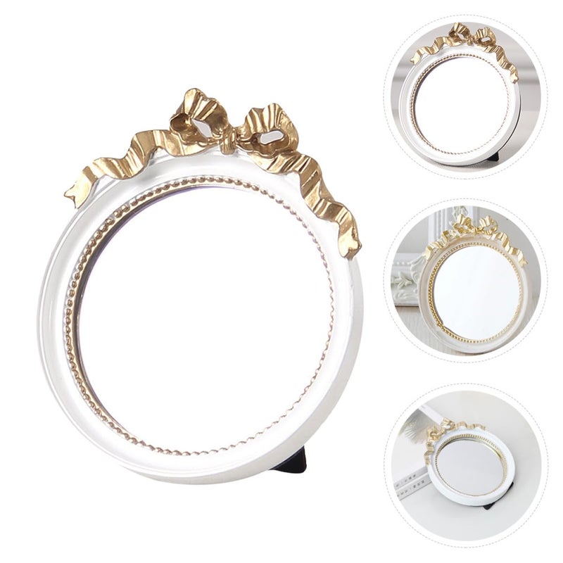Portable Round Bowknot Handheld Compact Mirror Single Sided for Women Pocket Vanity Use - Image 4