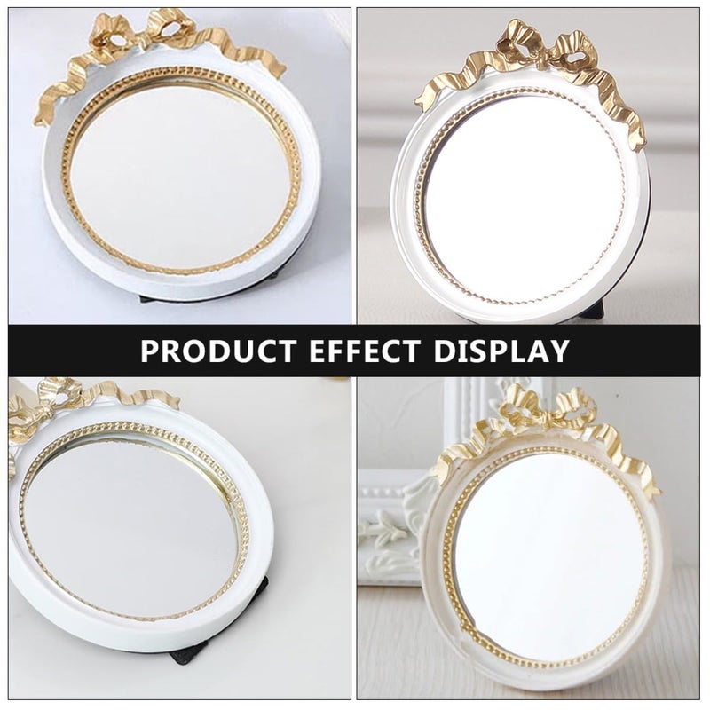 Portable Round Bowknot Handheld Compact Mirror Single Sided for Women Pocket Vanity Use - Image 5