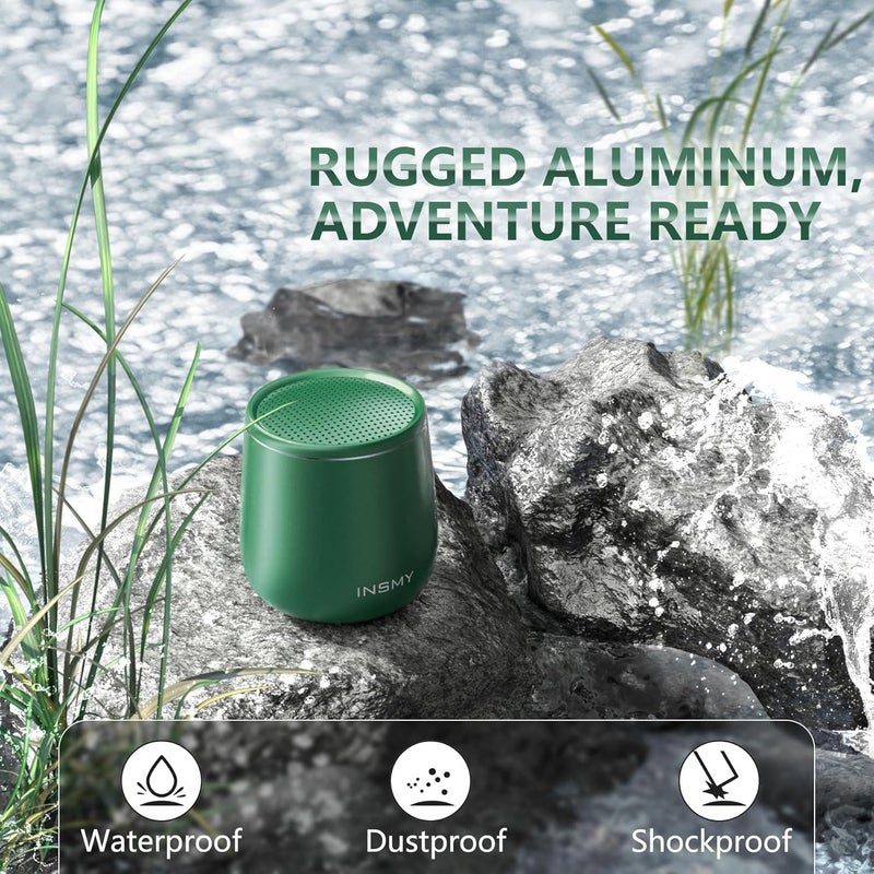INSMY Small Bluetooth Speaker, Waterproof Mini Portable Wireless Speaker, Punchy Bass Rich Audio Stereo Pairing, Handheld Pocket Size for Hiking Biking Gift Laptop Tablet (Green) - Image 3
