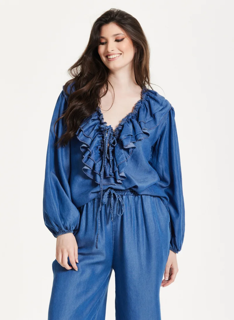 Liquorish  Ruffled V-Neck Long Sleeve Top for Women | Best Price UAE