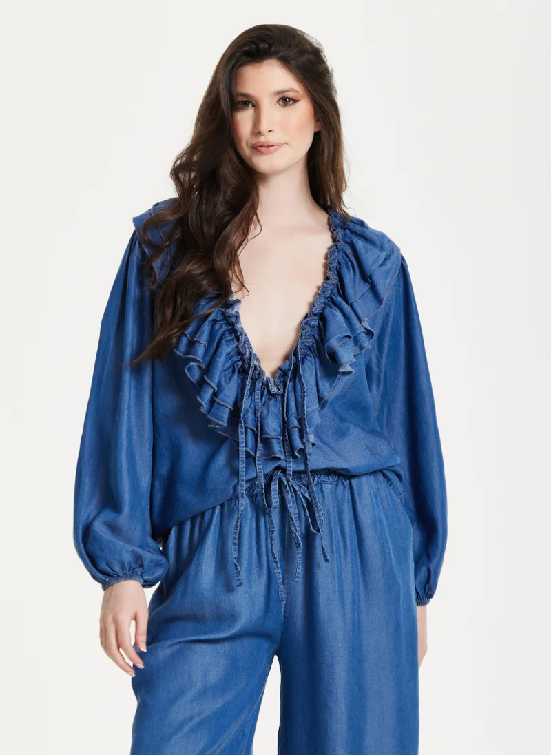 Liquorish  Ruffled V-Neck Long Sleeve Top for Women | Best Price UAE