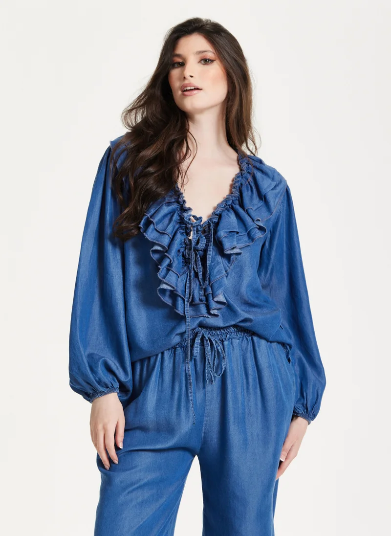 Liquorish  Ruffled V-Neck Long Sleeve Top for Women | Best Price UAE